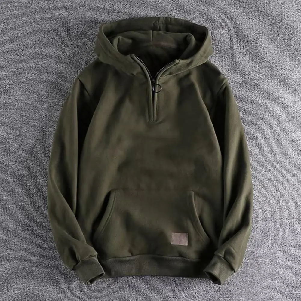 2025 M-3XL Men Autumn Winter Hoodie Zipper Decor Hooded Thickened Warm Big Pocket Mid Length Streetwear Simple Style Men Hoodie