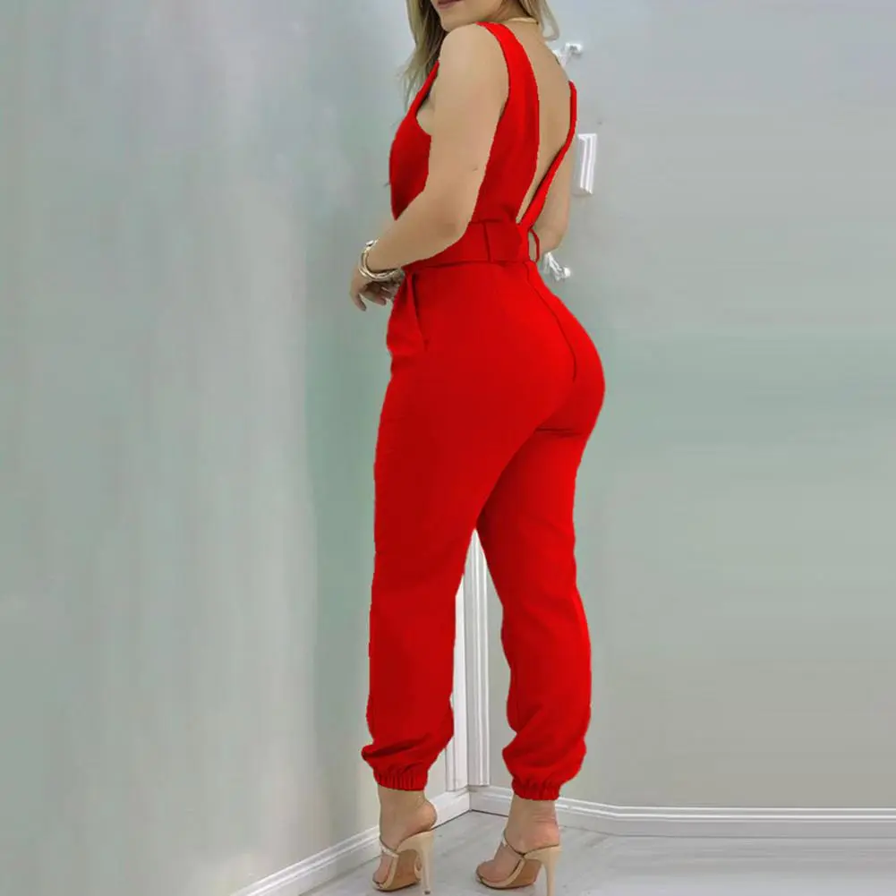 Women's Jumpsuit Elegant Red Flower Print Office Lady Jumpsuit Solid Color Slim Summer High Waisted Patchwork Overall Streetwear