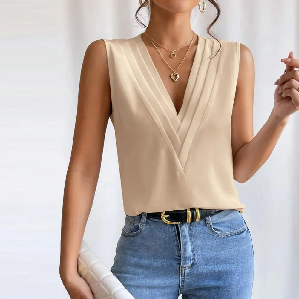 V-Neck Layered Collar Simple Women Vest Vintage French Style Summer Casual Vest Multi-layered Women Tank Top Sleeveless Blouse