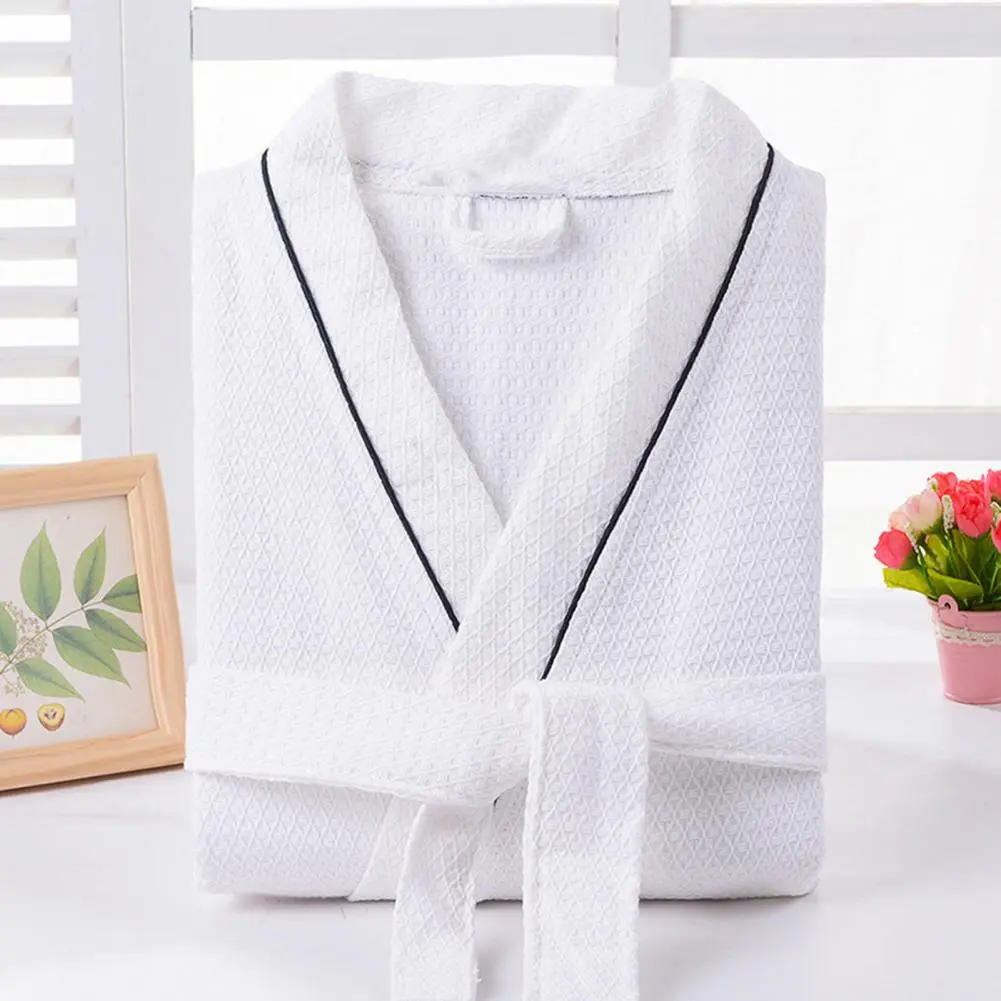 Unisex Nightgown V Neck Lace-up Cotton Nightgown Women Men Bathrobe Hotel Gown Beauty Parlor Soft Shower Robe Sleepwear Lounge