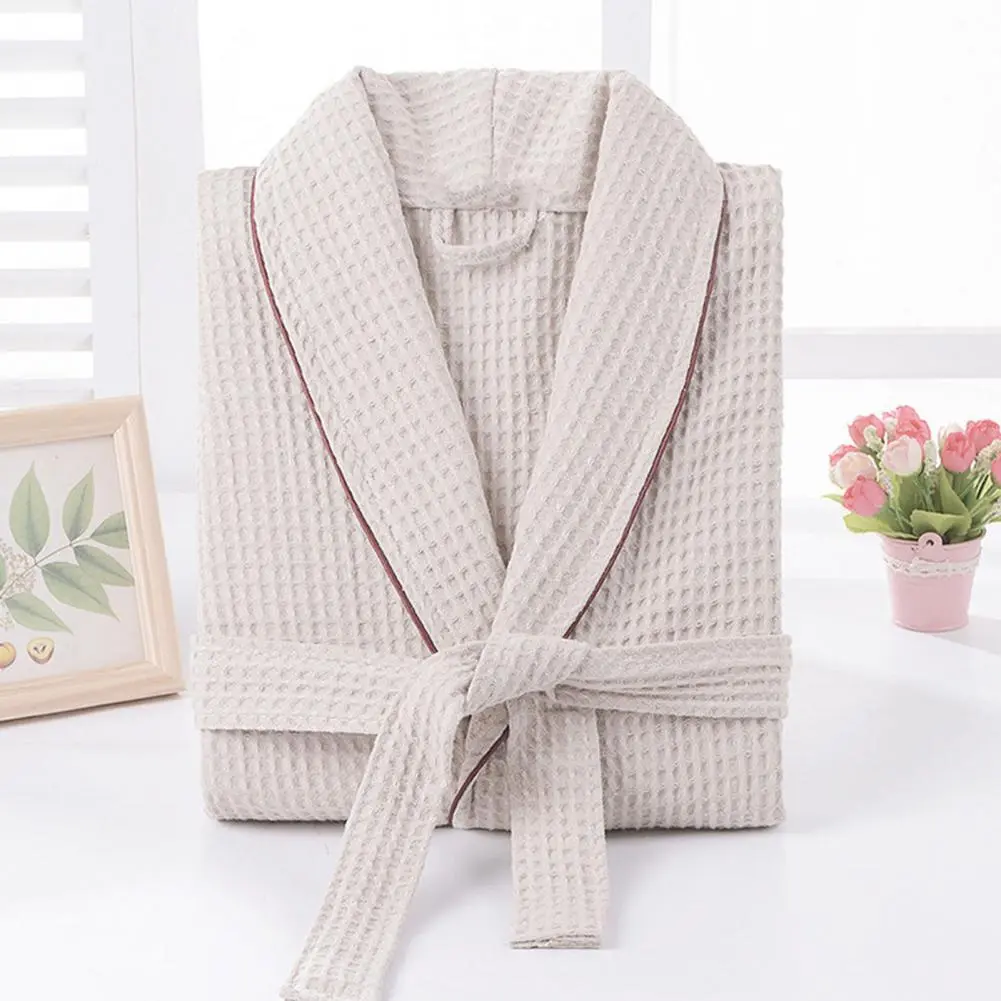 Unisex Nightgown V Neck Lace-up Cotton Nightgown Women Men Bathrobe Hotel Gown Beauty Parlor Soft Shower Robe Sleepwear Lounge