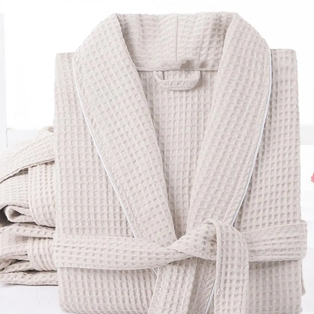 Unisex Nightgown V Neck Lace-up Cotton Nightgown Women Men Bathrobe Hotel Gown Beauty Parlor Soft Shower Robe Sleepwear Lounge