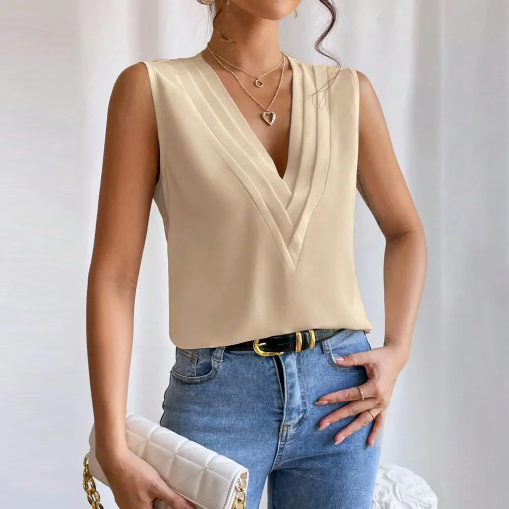 V-Neck Layered Collar Simple Women Vest Vintage French Style Summer Casual Vest Multi-layered Women Tank Top Sleeveless Blouse