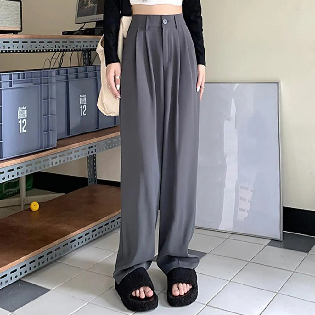 High Waist Straight Leg Women Pants Casual Button Straight Women Suit Pants Office Ladies Korean Fashion Wide Leg Trousers