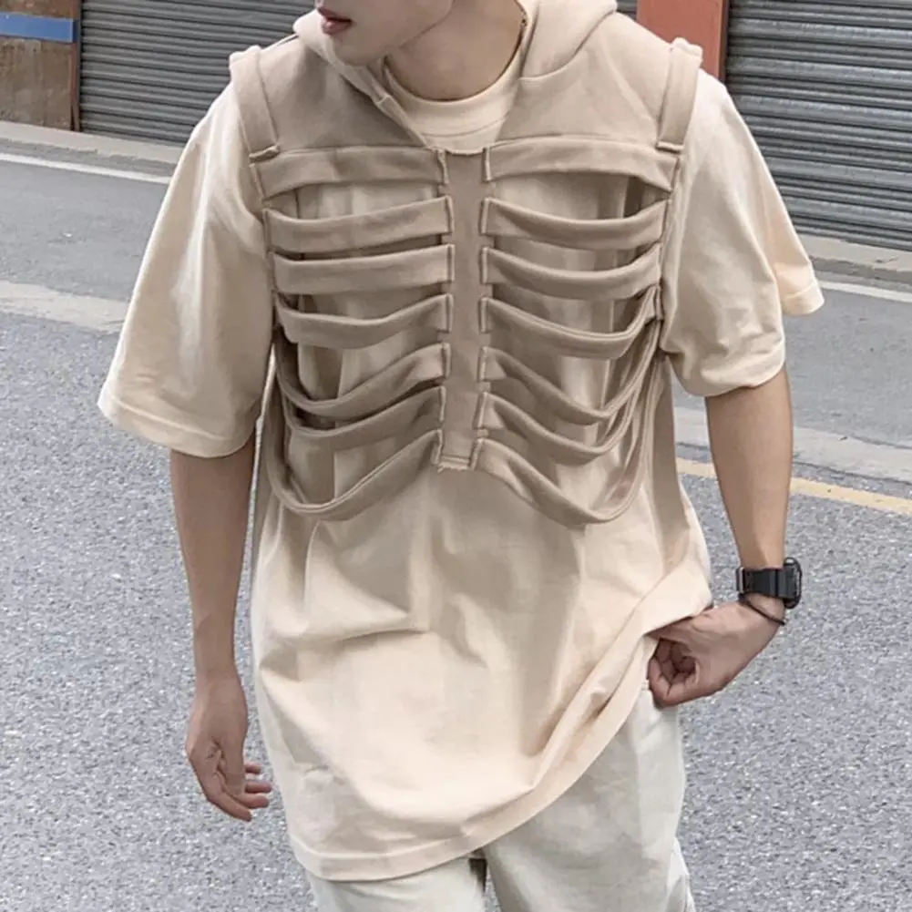 Hooded Skull Rib Vest Women Men Retro American Hip-Hop Sleeveless Jacket High Street Inspired Sleeveless Vest Coat Streetwear