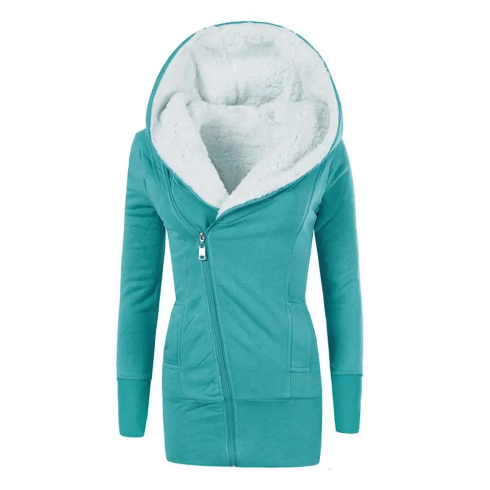 Women Coat Solid Color Fleece Warm Casual Jacket Outdoor Hooded Jacket Women Long Hoodie Elastic Cuff  Long Sleeve Winter Coat