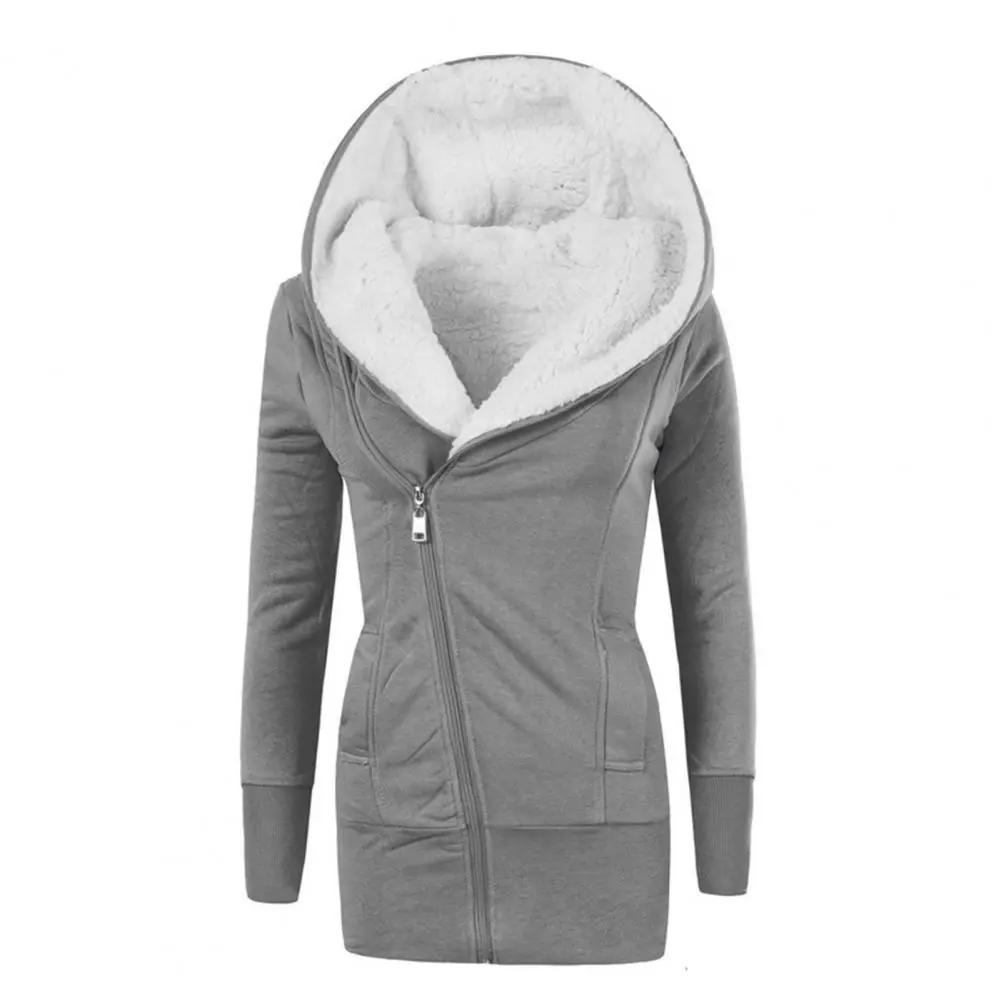 Women Coat Solid Color Fleece Warm Casual Jacket Outdoor Hooded Jacket Women Long Hoodie Elastic Cuff  Long Sleeve Winter Coat