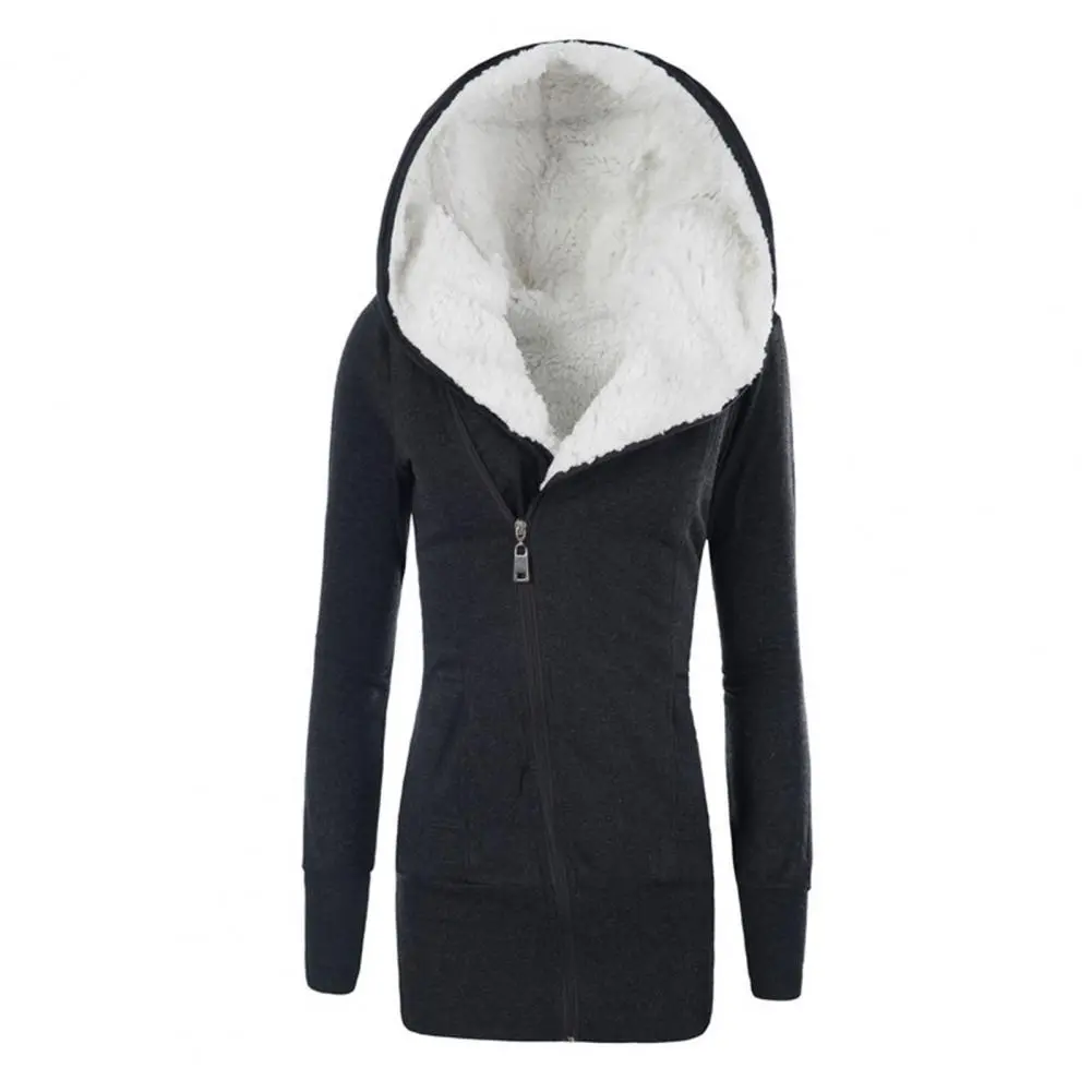 Women Coat Solid Color Fleece Warm Casual Jacket Outdoor Hooded Jacket Women Long Hoodie Elastic Cuff  Long Sleeve Winter Coat