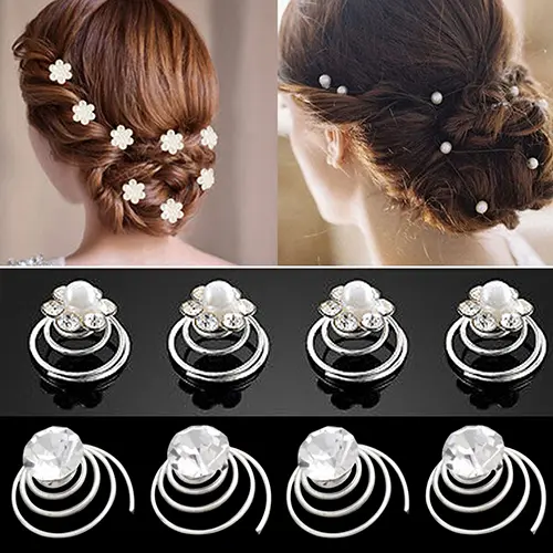 2023 New arrival! 12x Wedding Bridal Hair Pins Rhinestone Twists Coil Flower Swirl Spiral Hairpins