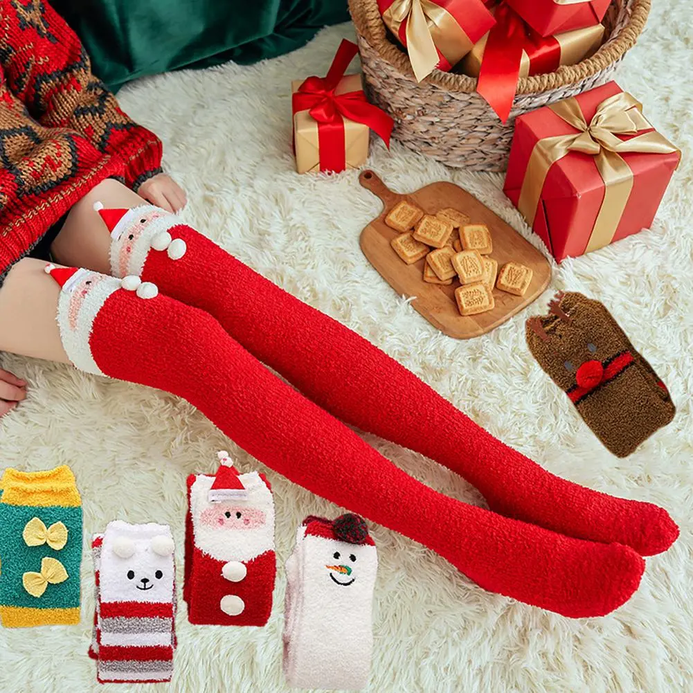 Thigh High Socks Patterned Socks Winter Cartoon Thigh-high Fuzzy Socks for Women Long Leg Warm Fluffy Stockings Cute Comfortable