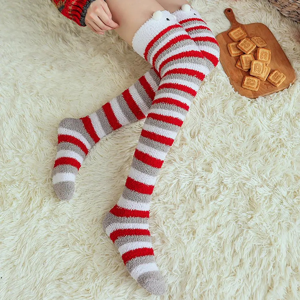 Thigh High Socks Patterned Socks Winter Cartoon Thigh-high Fuzzy Socks for Women Long Leg Warm Fluffy Stockings Cute Comfortable