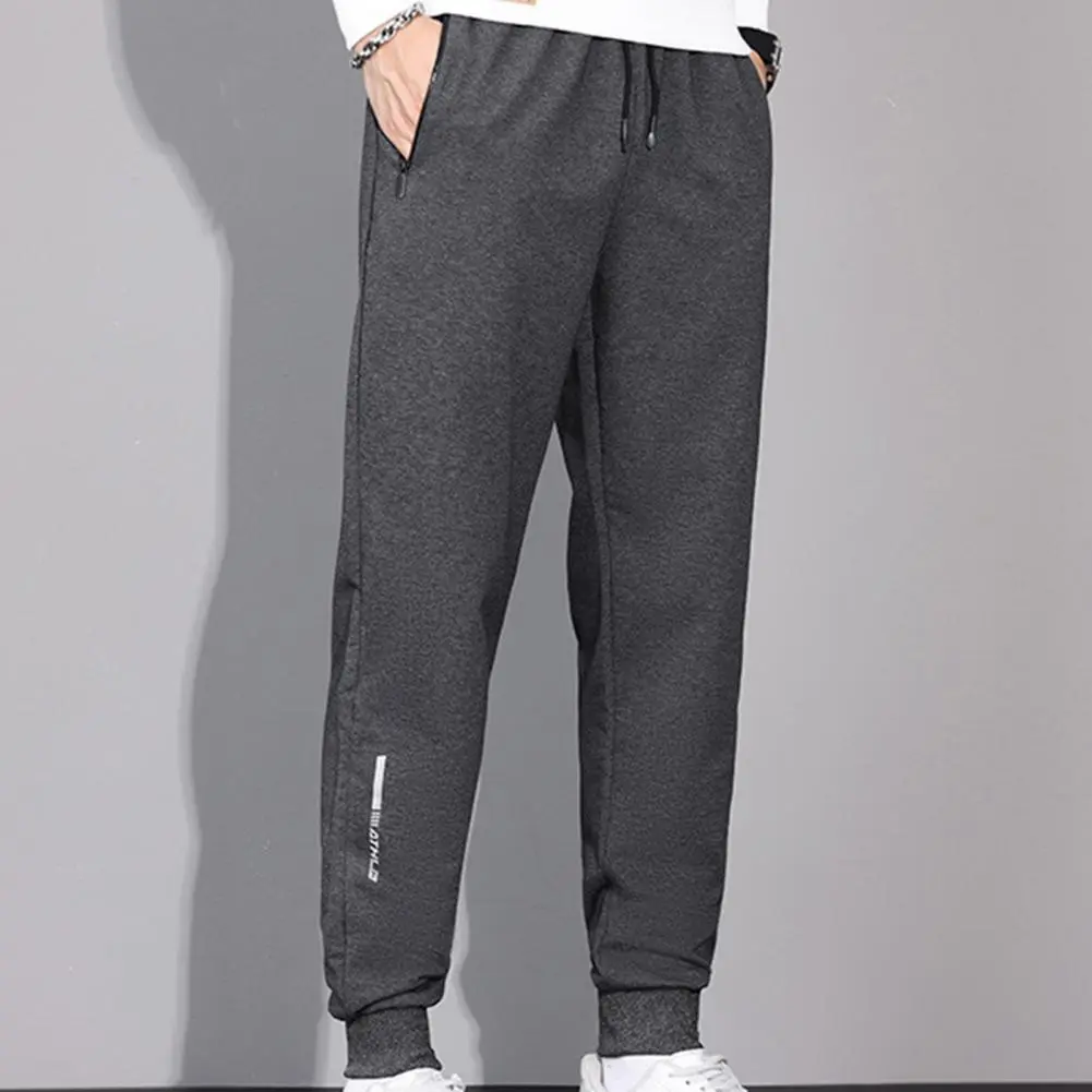 2025 Men Pants Solid Color Loose Straight Drawstring Casual Pants Sports Trousers Thick Straight-leg Men Fall Sweatpants