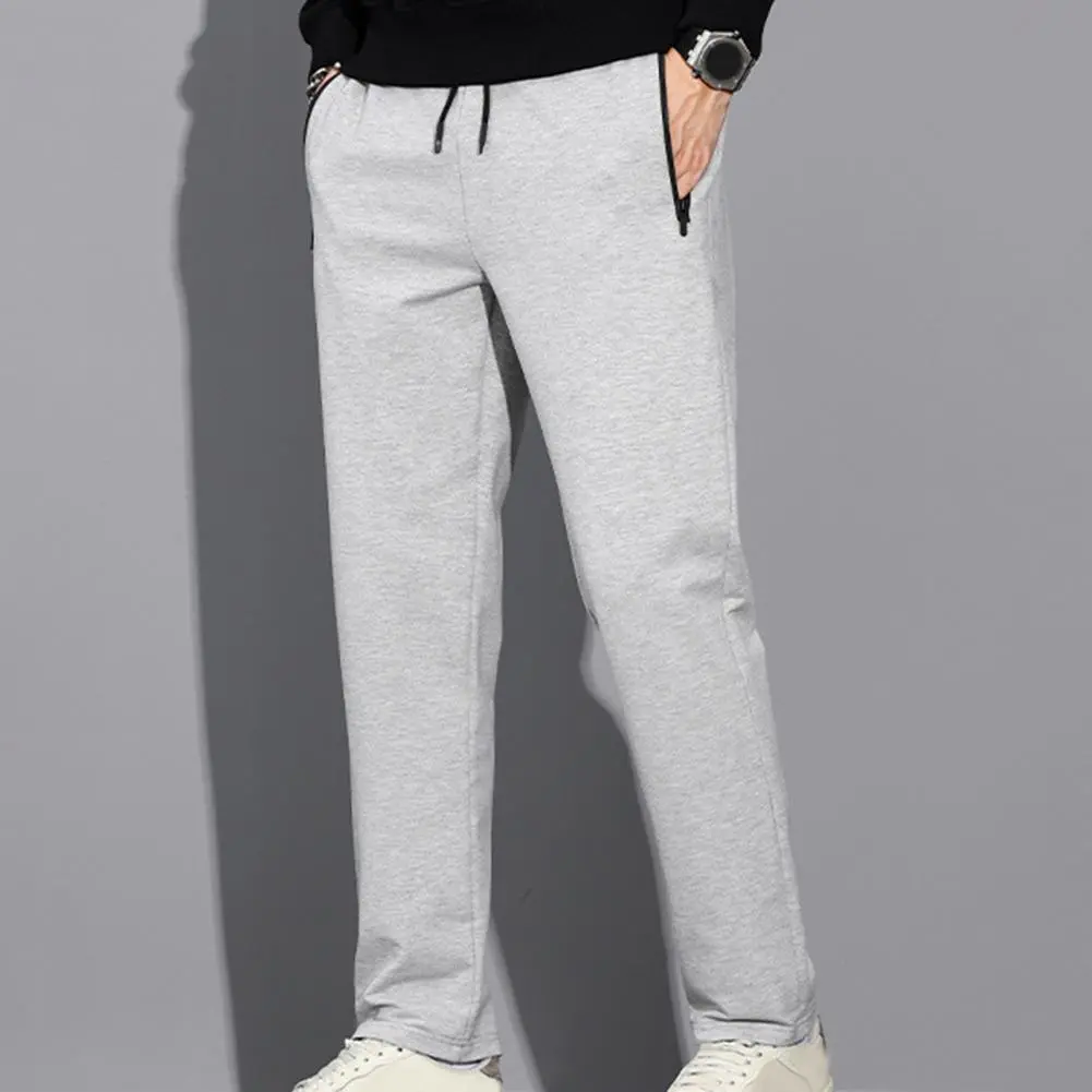 2025 Men Pants Solid Color Loose Straight Drawstring Casual Pants Sports Trousers Thick Straight-leg Men Fall Sweatpants