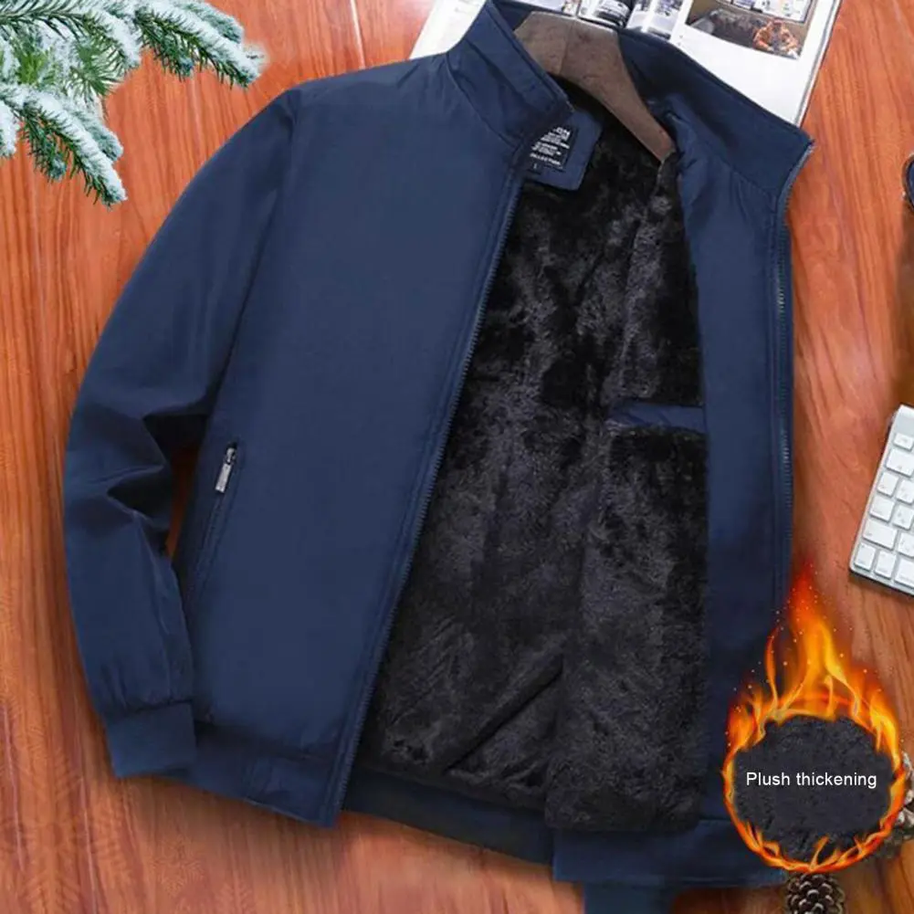 Men Jacket Thickened Stand Collar Plush Lining Thicken Winter Jackets for Men Fleece Long Sleeve Coat Casual Hoodies Overcoat