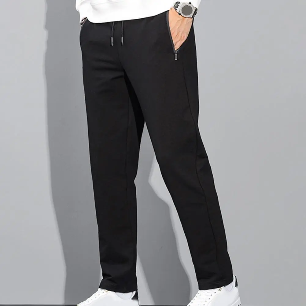 2025 Men Pants Solid Color Loose Straight Drawstring Casual Pants Sports Trousers Thick Straight-leg Men Fall Sweatpants