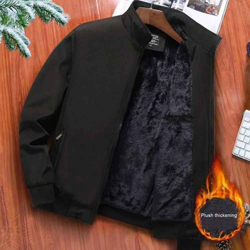 Men Jacket Thickened Stand Collar Plush Lining Thicken Winter Jackets for Men Fleece Long Sleeve Coat Casual Hoodies Overcoat