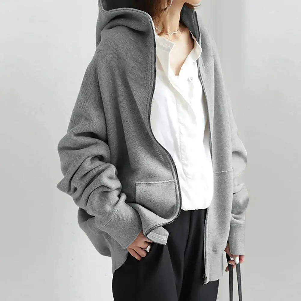 Sweatshirt Jacket Skin-Touching Cardigan Hoodie Shrinkable Cuffs Coldproof  Stylish Lady Simple Casual Solid Color Hooded Coat