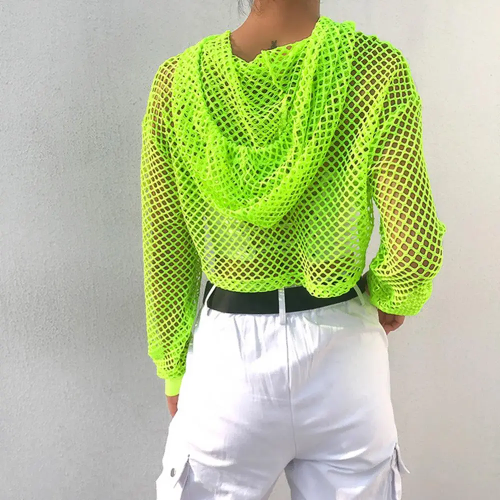 Sexy Fish Net Micro Hoodies Women T Shirt Crop Tanks Top Hooded Mesh T-Shirts Women Casual Vest Bra Cover Hollow Sweatshirts