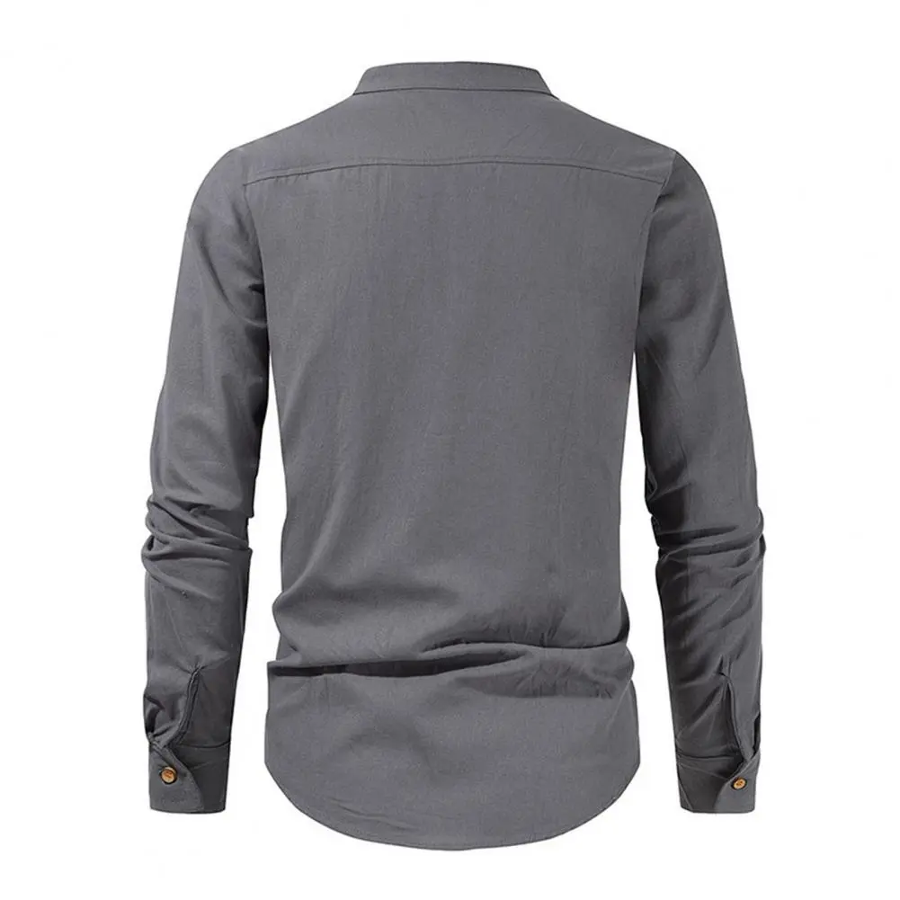 Cotton Linen Shirt Casual Summer Shirts Men's Casual Linen Cotton Shirts Long Sleeve Button Down Solid Color Tops for Beach