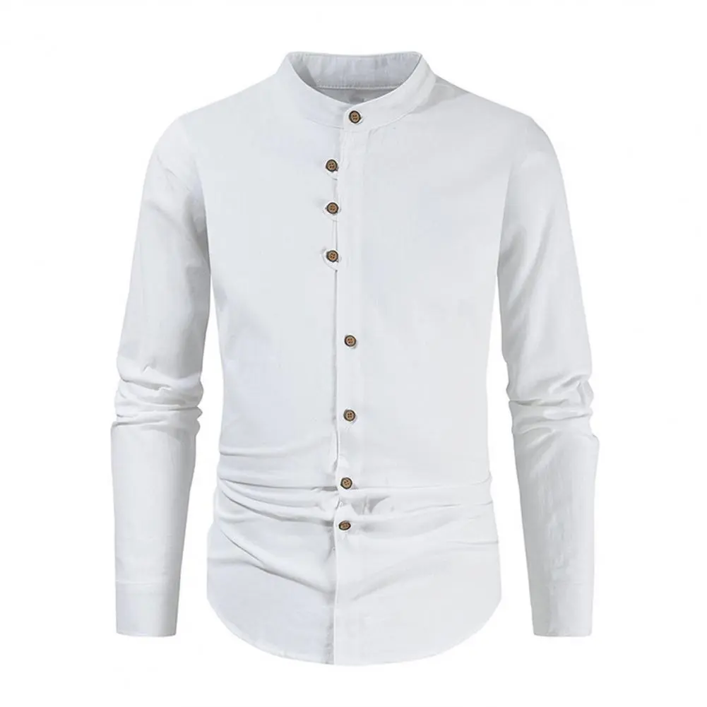 Cotton Linen Shirt Casual Summer Shirts Men's Casual Linen Cotton Shirts Long Sleeve Button Down Solid Color Tops for Beach