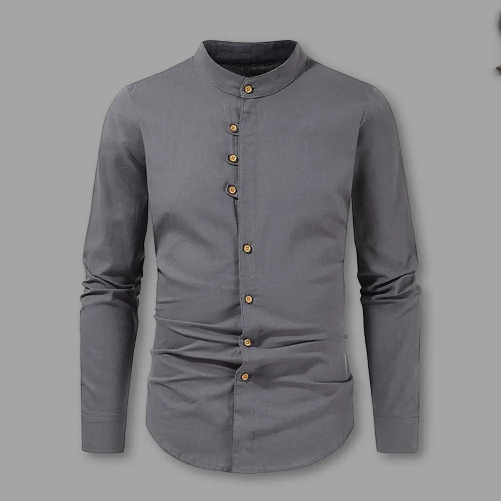 Cotton Linen Shirt Casual Summer Shirts Men's Casual Linen Cotton Shirts Long Sleeve Button Down Solid Color Tops for Beach