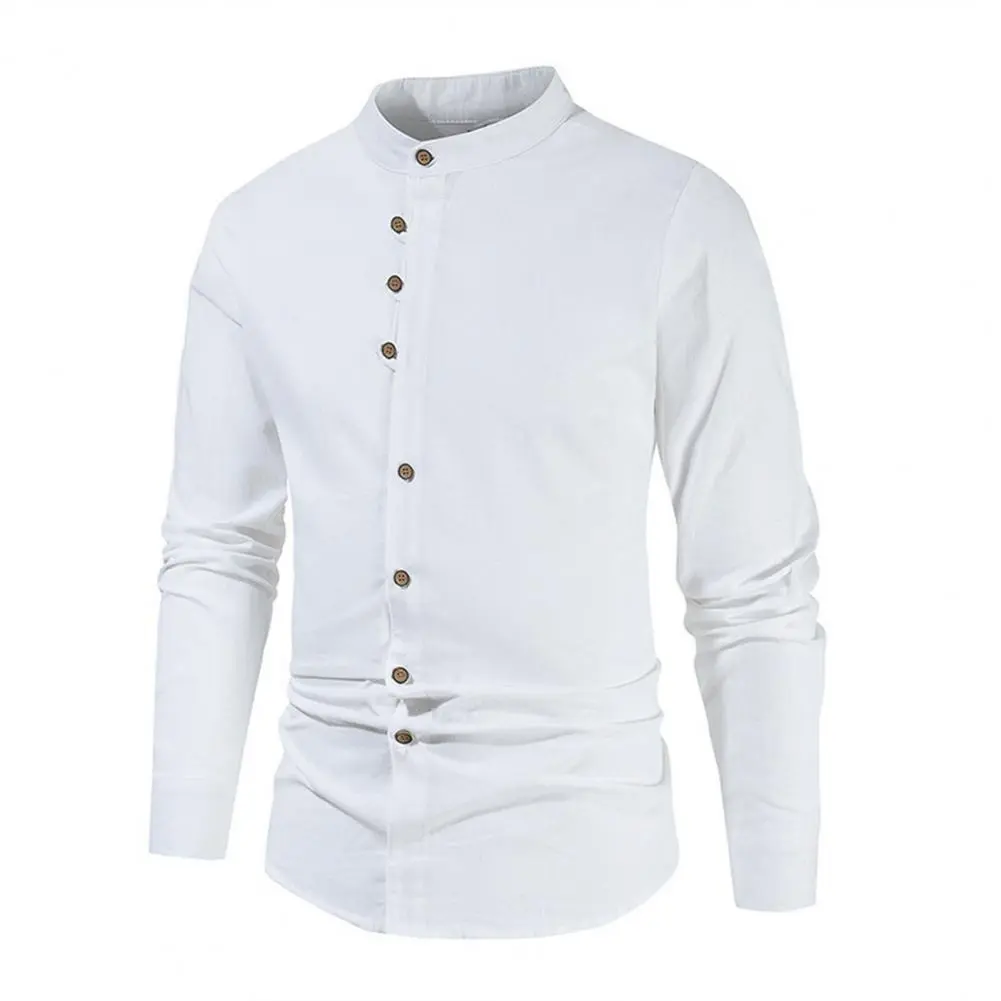 Cotton Linen Shirt Casual Summer Shirts Men's Casual Linen Cotton Shirts Long Sleeve Button Down Solid Color Tops for Beach