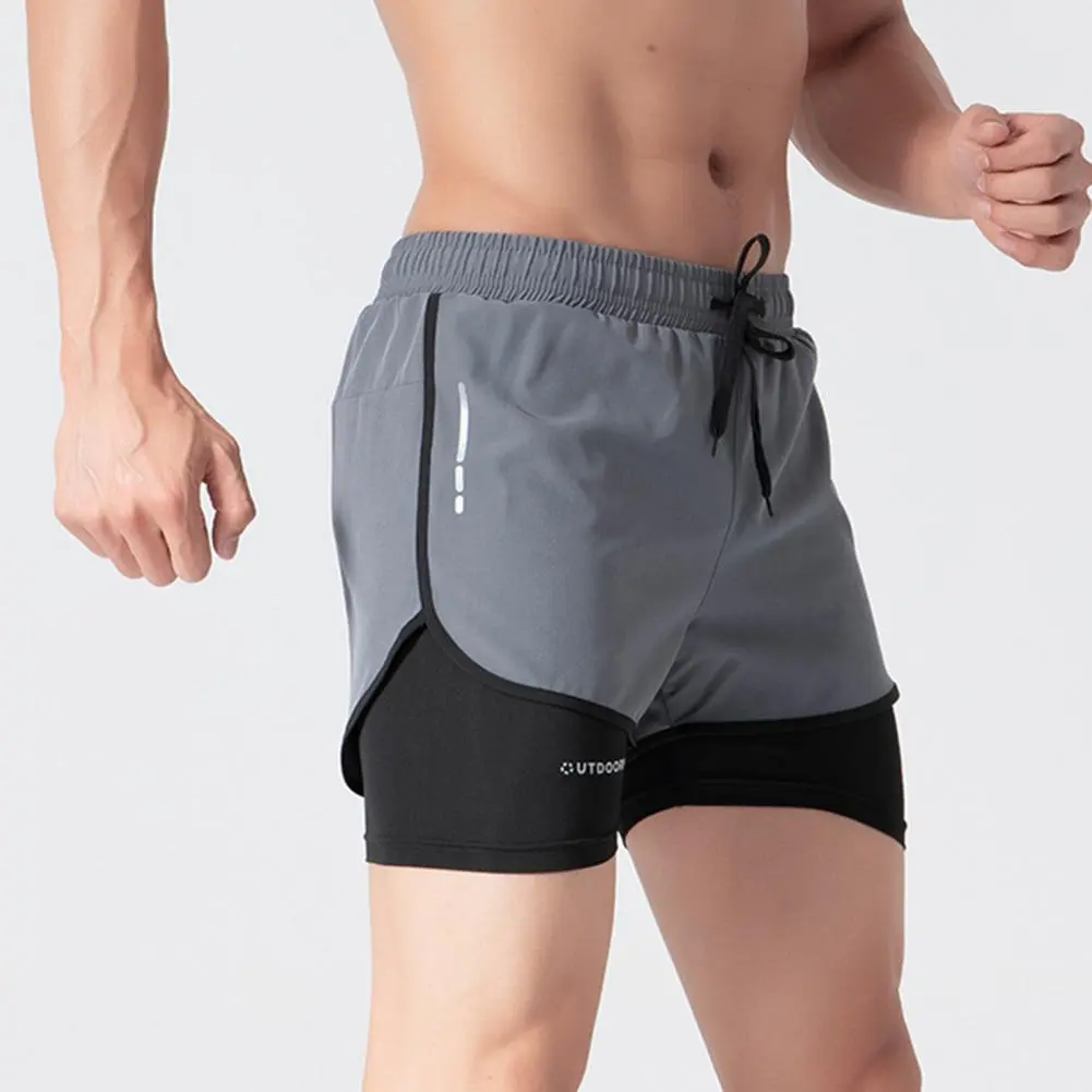 Fake 2 Peiecs Summer Men Shorts Quick Dry Pants Running Shorts Workout Gym Fitness Jogging Short Casual Men Beach Shorts Trunks