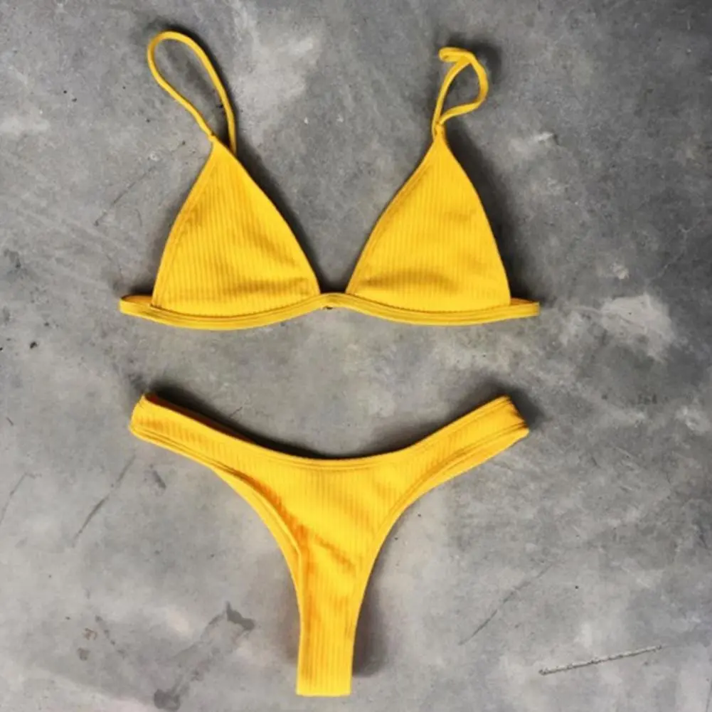 2025 Mini Women Bikini Set Adjustable Straps Deep V Neck Padded Three-point G-string Bathing Suit Triangle Briefs Bikini Set