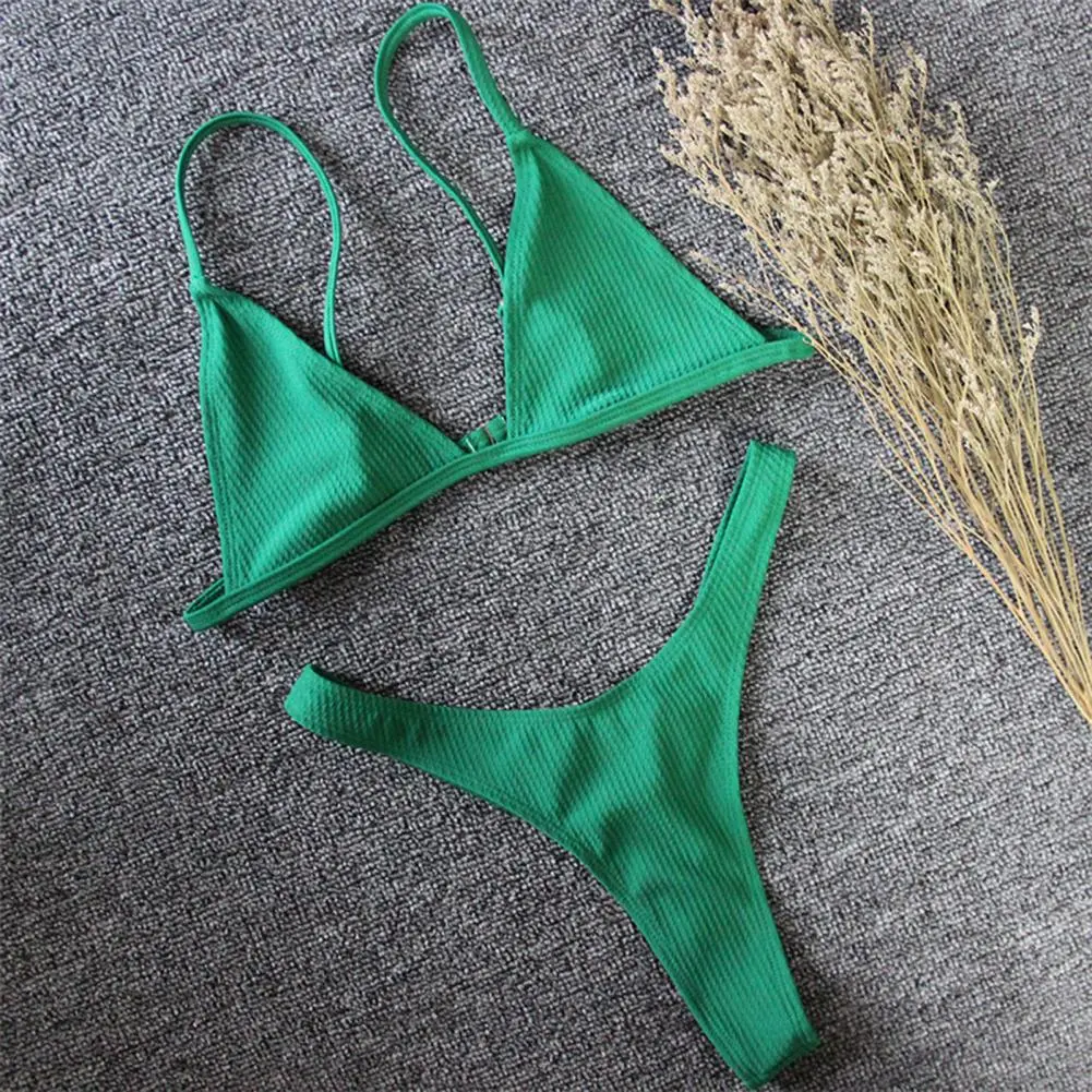 2025 Mini Women Bikini Set Adjustable Straps Deep V Neck Padded Three-point G-string Bathing Suit Triangle Briefs Bikini Set