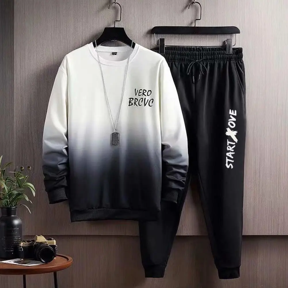 2025 M-4XL Men Sports Suit Gradient Contrast Color Elastic Waist Ankle-banded Hip Hop Sports Tracksuit Sweatshirt Pants Set