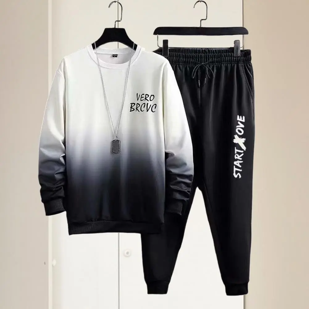2025 M-4XL Men Sports Suit Gradient Contrast Color Elastic Waist Ankle-banded Hip Hop Sports Tracksuit Sweatshirt Pants Set