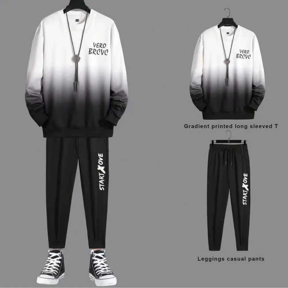 2025 M-4XL Men Sports Suit Gradient Contrast Color Elastic Waist Ankle-banded Hip Hop Sports Tracksuit Sweatshirt Pants Set