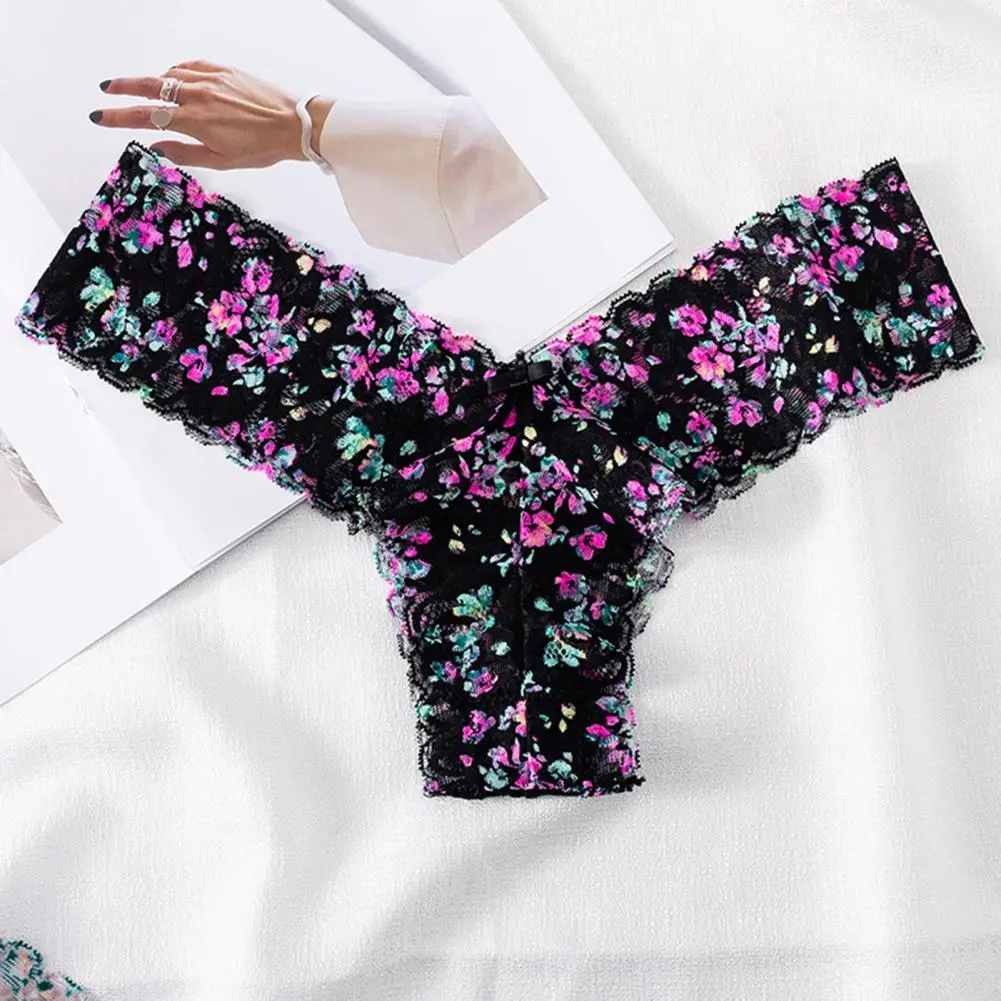 Floral Lace Women Panties Seamless Bow Decor Low Waist Elegant Lace Panties Women Panties Breathable Girls Underwear Lingerie