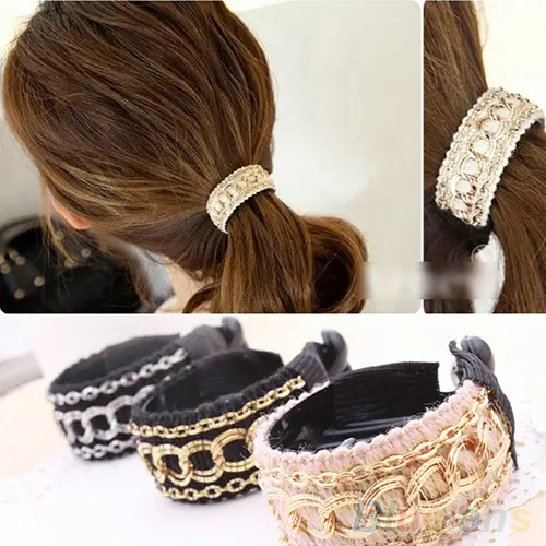 Fashionable Luxury Cute Women Gold Chain Hair Clip Hair Barrette Ponytail Holderhot