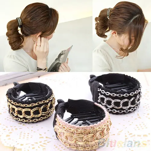 Fashionable Luxury Cute Women Gold Chain Hair Clip Hair Barrette Ponytail Holderhot