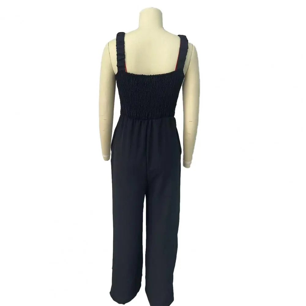 Soft Jumpsuit Activewear Jumpsuit Stylish Summer Jumpsuits for Women with Wide Leg Pants Pockets Square Neck Romper Loose