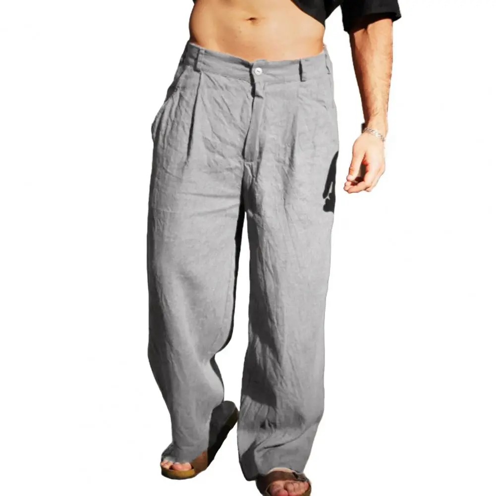 Zipper Closure Cotton Linen Pants Men Cotton Linen Pants Men's Lightweight Cotton Linen Slacks for Casual Beach Yoga Fishing