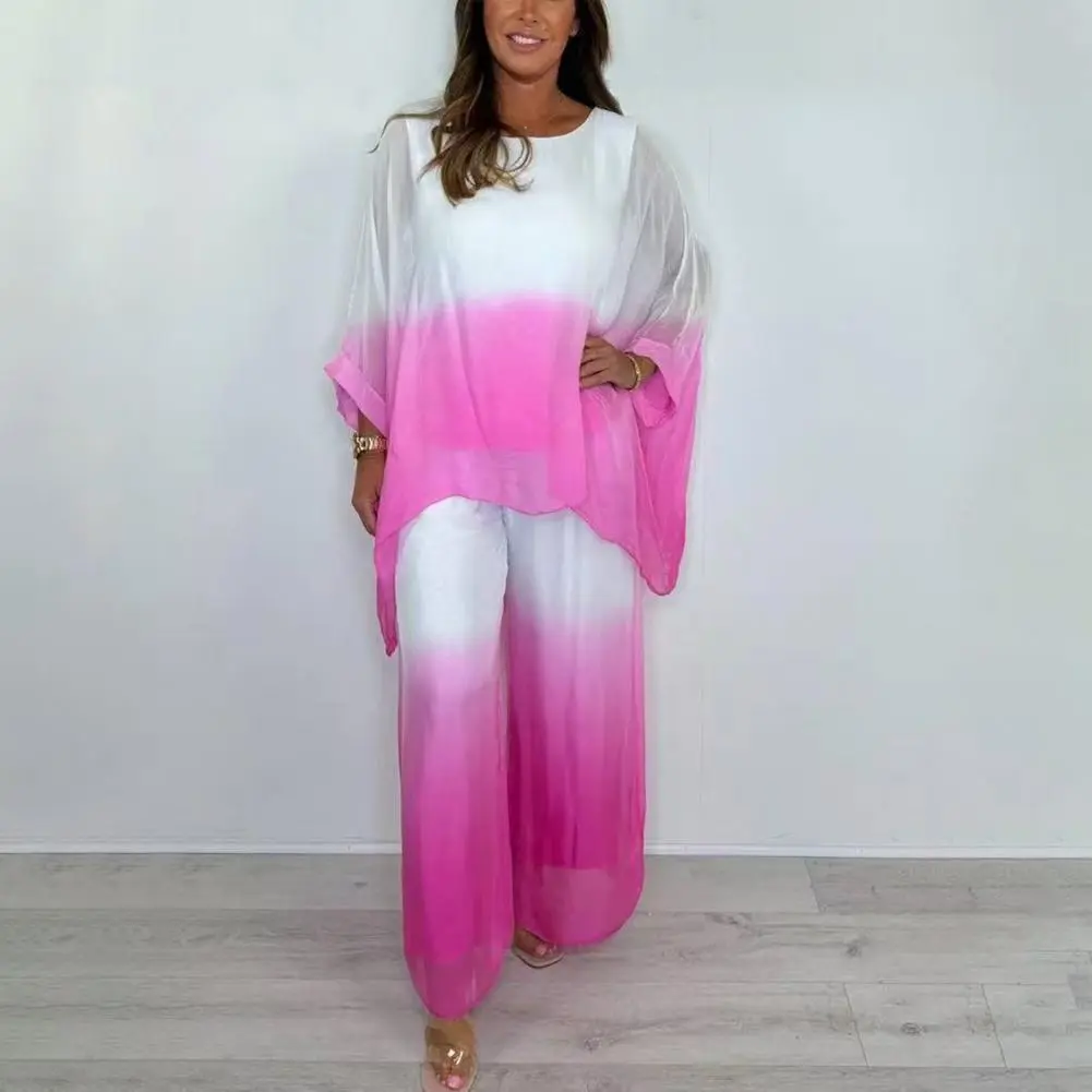 Lightweight Comfortable Two-piece Set Women Polyester Two-piece Set Stylish Summer Chiffon Gradient 2 Piece for Women for Women