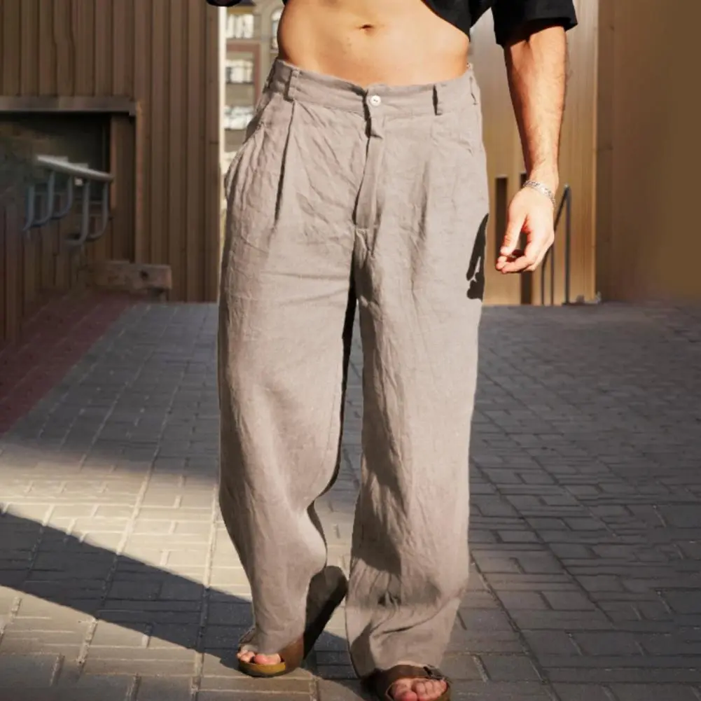 Zipper Closure Cotton Linen Pants Men Cotton Linen Pants Men's Lightweight Cotton Linen Slacks for Casual Beach Yoga Fishing