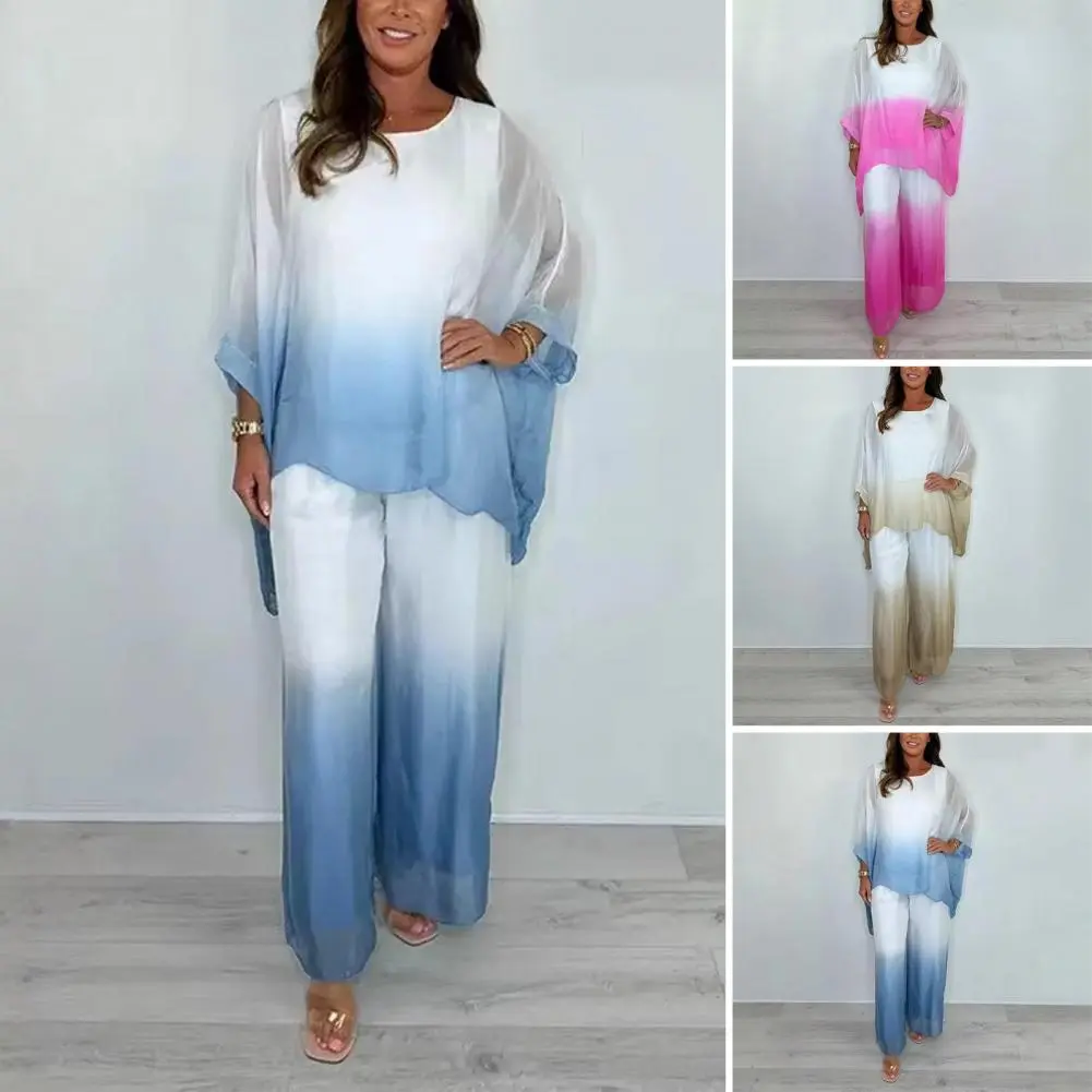 Lightweight Comfortable Two-piece Set Women Polyester Two-piece Set Stylish Summer Chiffon Gradient 2 Piece for Women for Women