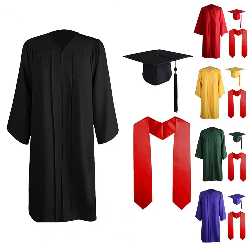 2025 3Pcs Adult Graduation Gown Hat Set School Uniform Cosplay Bachelor Costume Set Academic Gown Fringed Academic Hat Cape Set