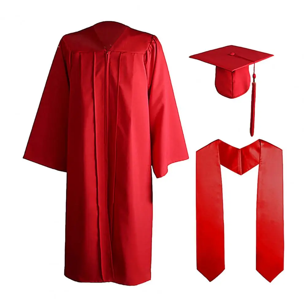2025 3Pcs Adult Graduation Gown Hat Set School Uniform Cosplay Bachelor Costume Set Academic Gown Fringed Academic Hat Cape Set