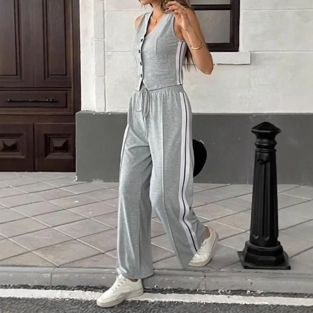 2025 Summer New Suit Vest Pants Suit Women's Suit Fashion Stitching Pants Pocket Female Office Casual Chic Two Piece Set