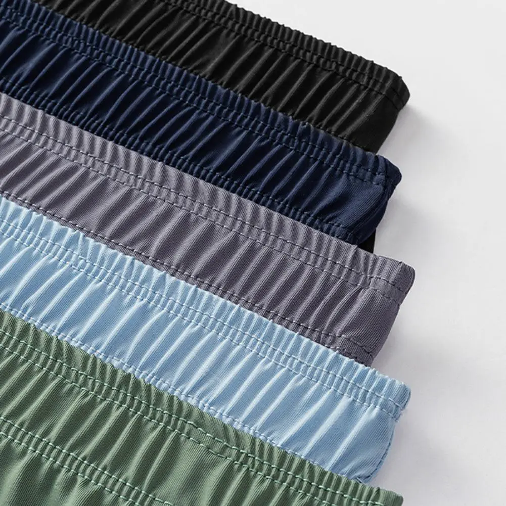 2025 L-4XL Men Summer Ice Silk Shorts Briefs Mid-rise Elastic Waistband Seamless Thin Underwear Loose Wide Leg Sleeping Shorts