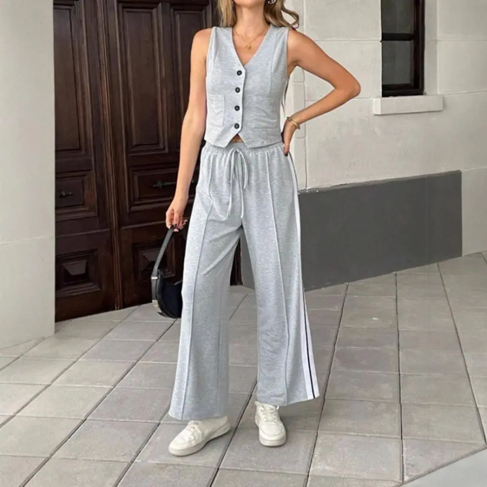 2025 Summer New Suit Vest Pants Suit Women's Suit Fashion Stitching Pants Pocket Female Office Casual Chic Two Piece Set