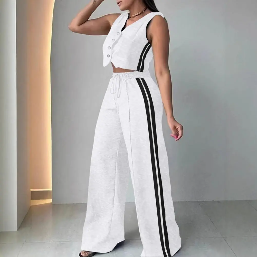 2025 Summer New Suit Vest Pants Suit Women's Suit Fashion Stitching Pants Pocket Female Office Casual Chic Two Piece Set