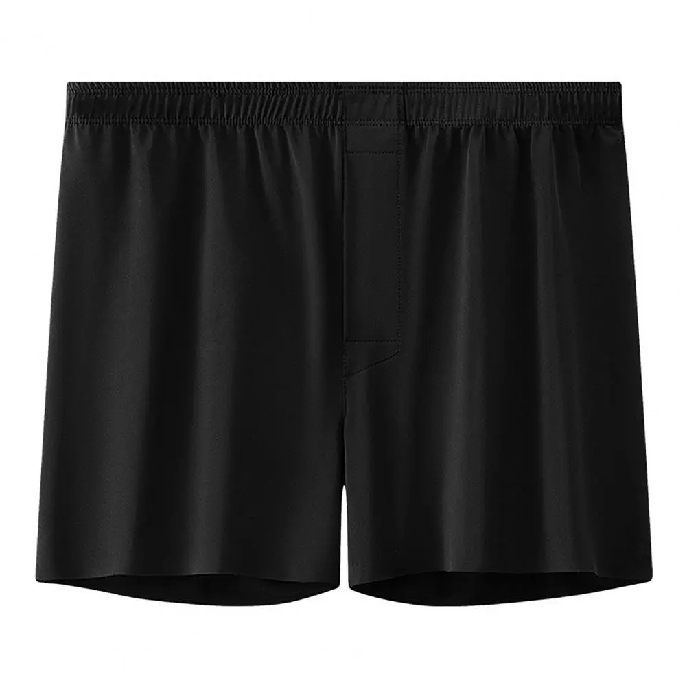 2025 L-4XL Men Summer Ice Silk Shorts Briefs Mid-rise Elastic Waistband Seamless Thin Underwear Loose Wide Leg Sleeping Shorts