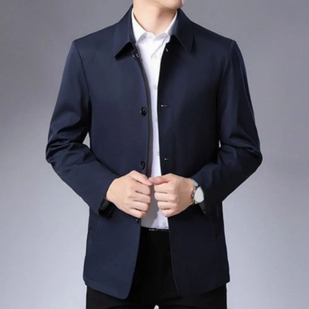 2025 M-3XL Men Spring Autumn Jacket Long Sleeve Turn-down Collar Single Breasted Solid Color Business Blazer Suit Casual Coat
