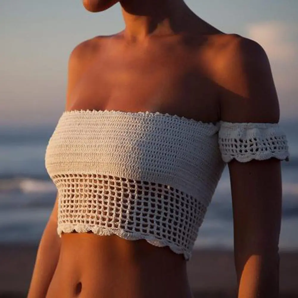 Bohemia Sexy Bikinis Crochet Knitted Front Bandage Swimming Suit High Waist Front Back Wearing Tummy Control Panty Bra Bathing