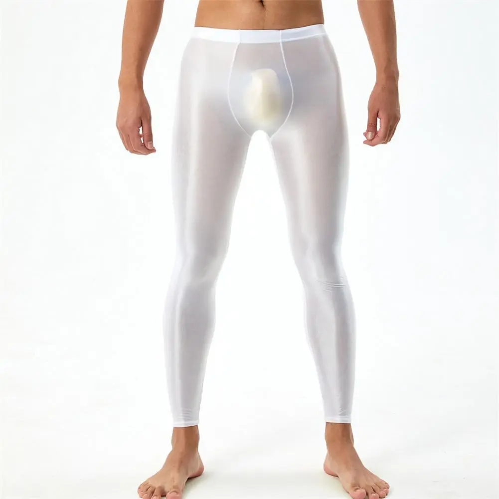 Men Jonhs Silky Glossy Leggings Sexy Yoga Sports Stretchy Skinny Pants Solid Color Workout Bottoms Trousers Compression Tights